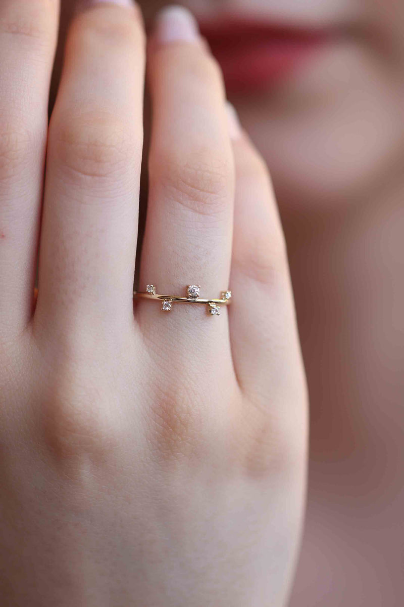 14k Gold Minimalist Ring / Gold Engagement Diamond Ring
