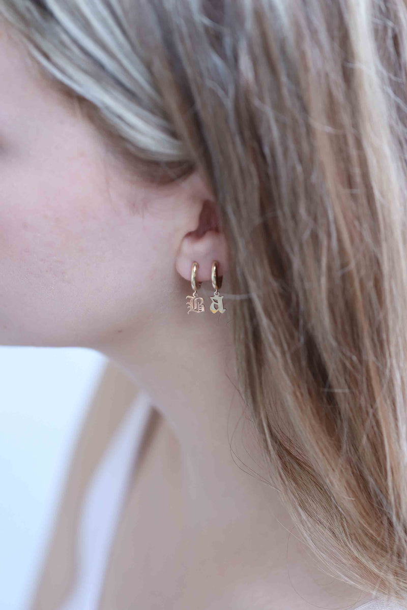 14k Gold Initial Earring / Handmade Gold Initial Earring