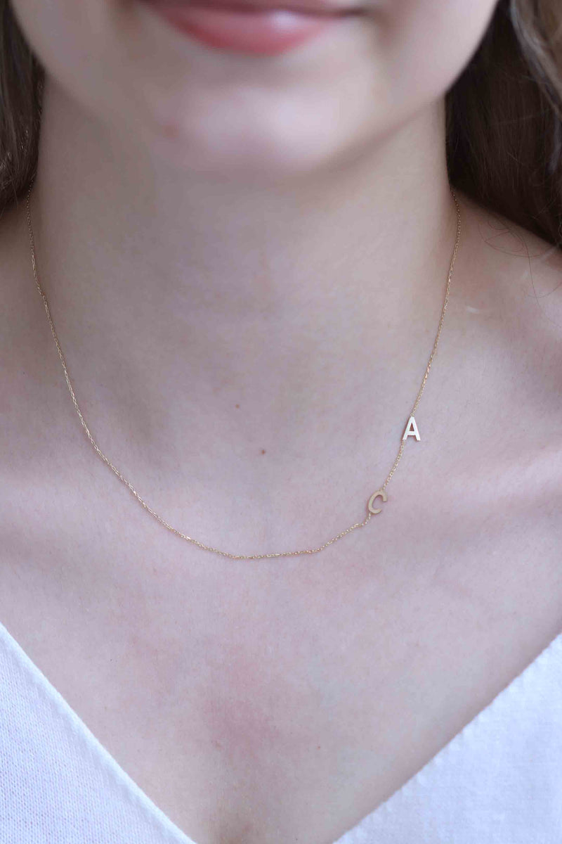 Gold Sideways Initials Necklace / Handmade Two Letter Initial Necklace