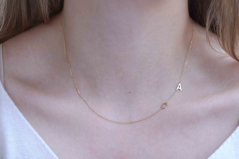 14K Gold Tiny Sideways Initial Necklace – Initial Obsession