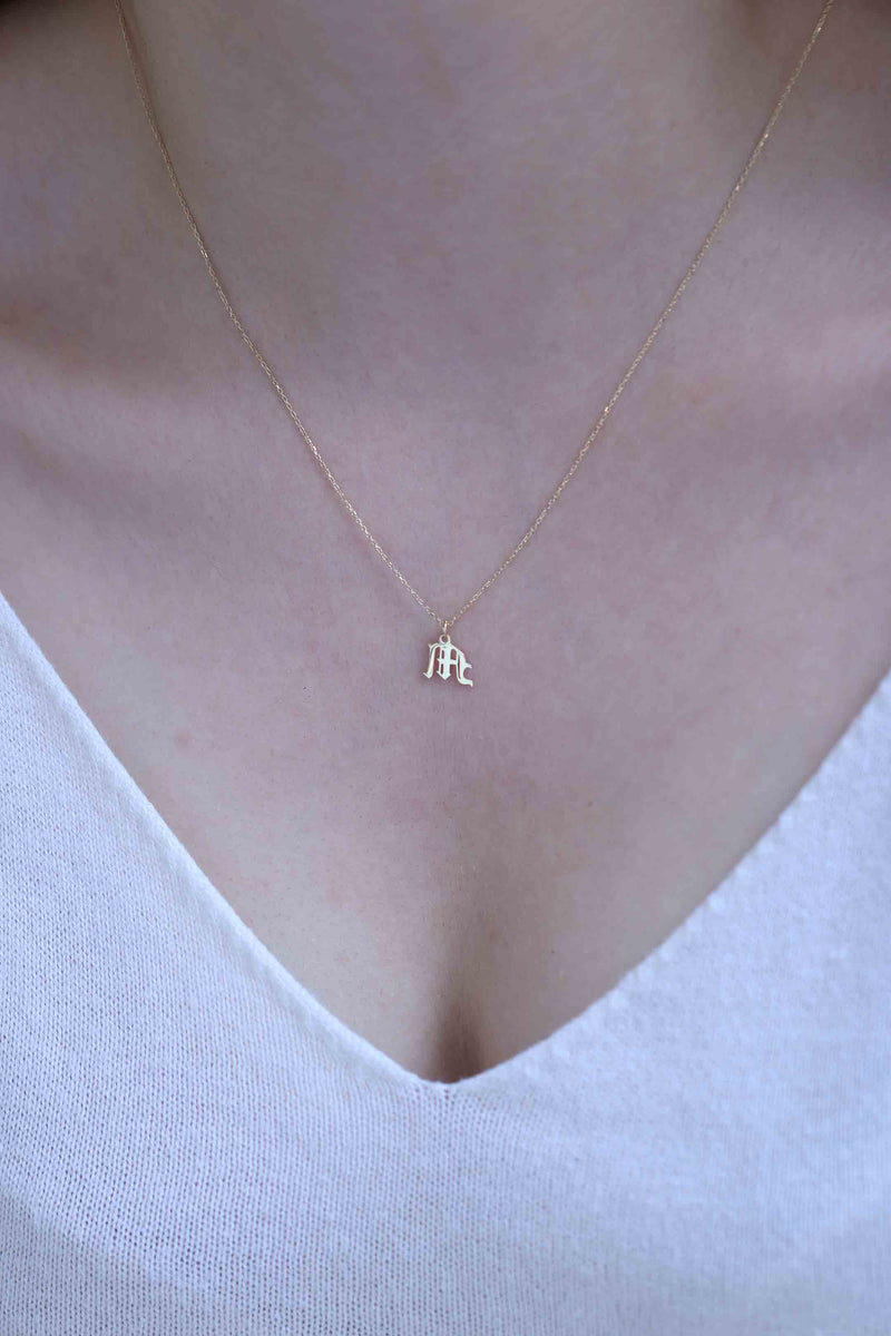 Gold Old English Initials Necklace / Handmade Old English Initial