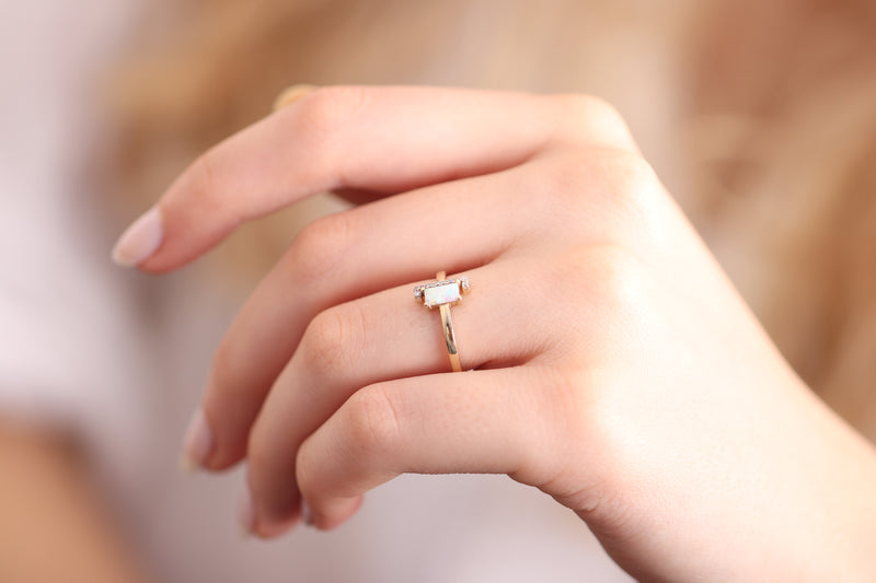14k & 18k Gold Opal Diamond Ring / Handmade Opal Diamond Ring