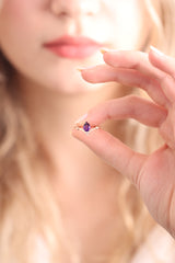 14k Genuine Amethyst With Diamond Ring / February Birthstone
